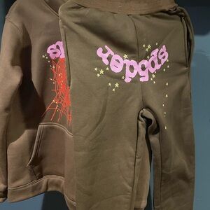 Kids Brown Joggers with Pink and Red Design